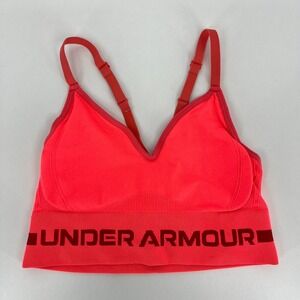Under Armour Sports Bra Women's S Orange Compression UA Logo Adjustable Straps